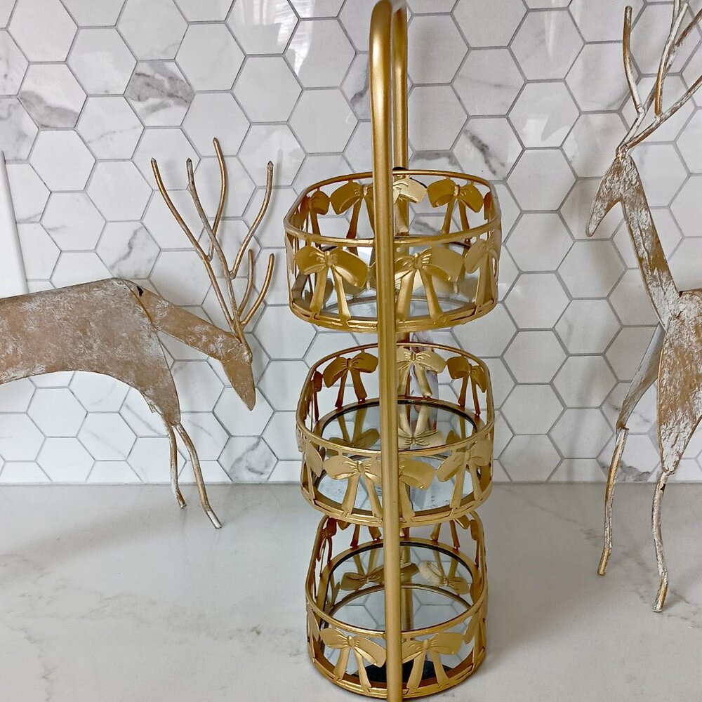 NEW! MIRRORED Tiered VANITY TRAY W/BOWS - Picture 3 of 4